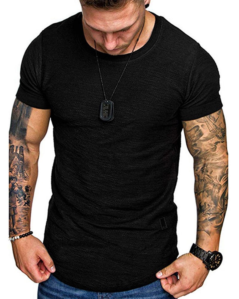 Uni Clau Fashion Mens T Shirt Muscle Gym Workout Athletic Shirt Cotton Tee Shirt Top Black - Image 2
